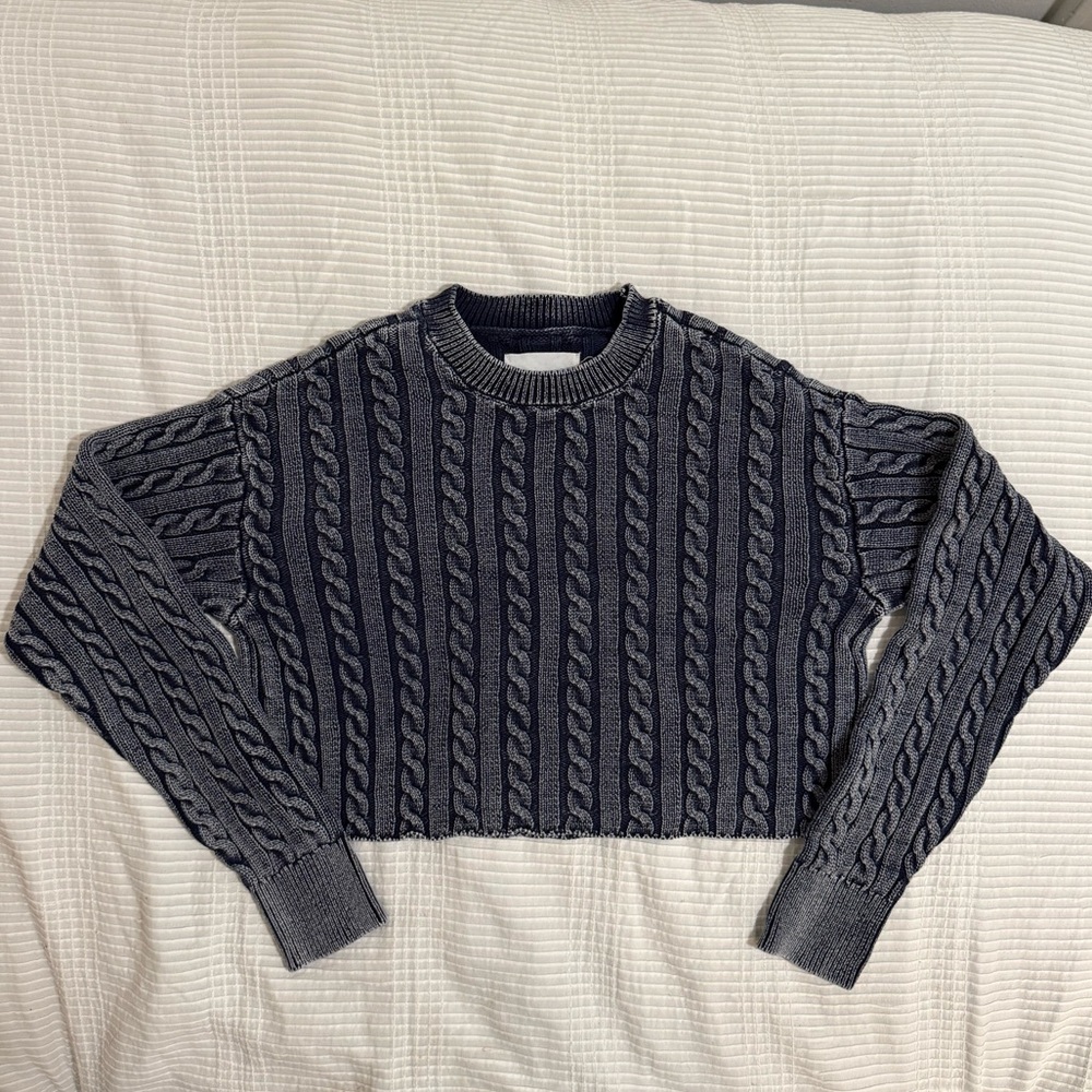 Aerie Navy and Gray Cable Knit Sweater